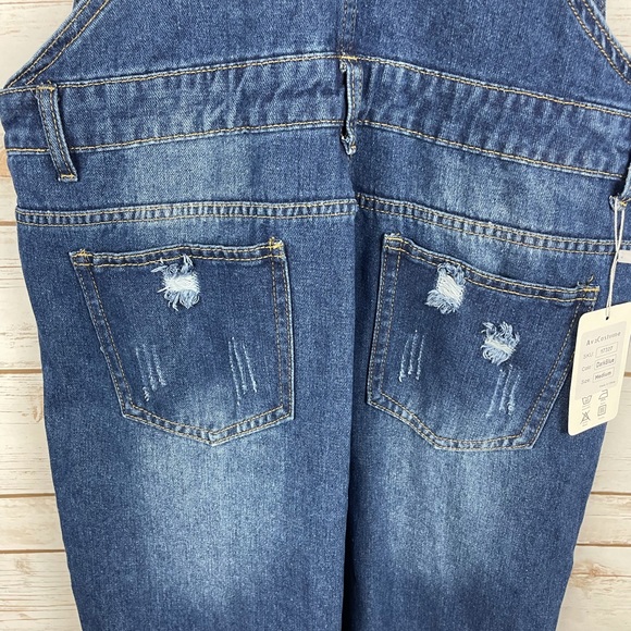 NWT AVA COSTUME Blue Denim Ripped Distressed Bib Overalls size Medium - Picture 7 of 13